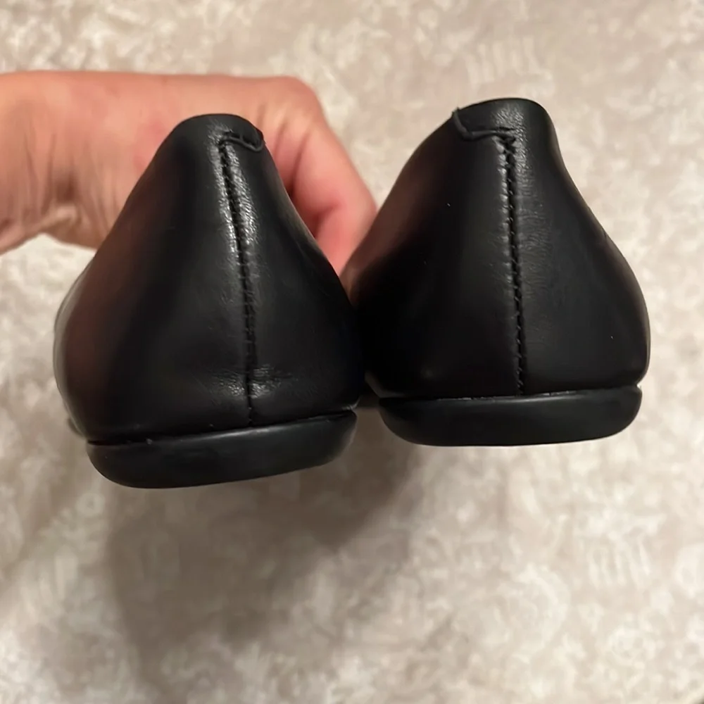 Brand New Kate Spade Genuine Leather Black Flats Slip On Shoes Silver Tone Logo